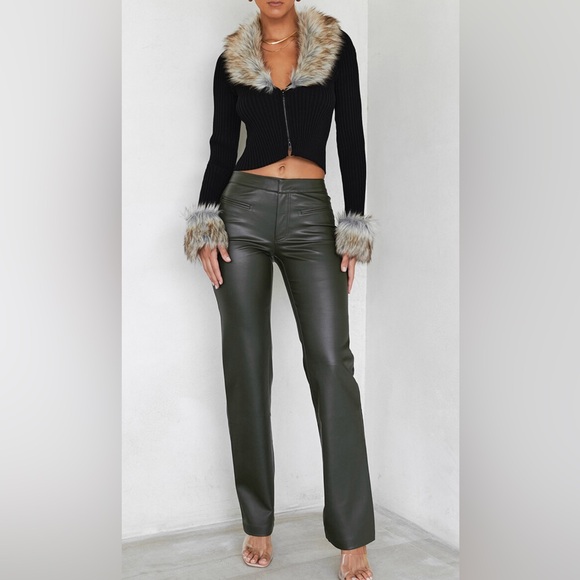 Mistress Rocks Olive Vegan Leather Trousers - Picture 1 of 16